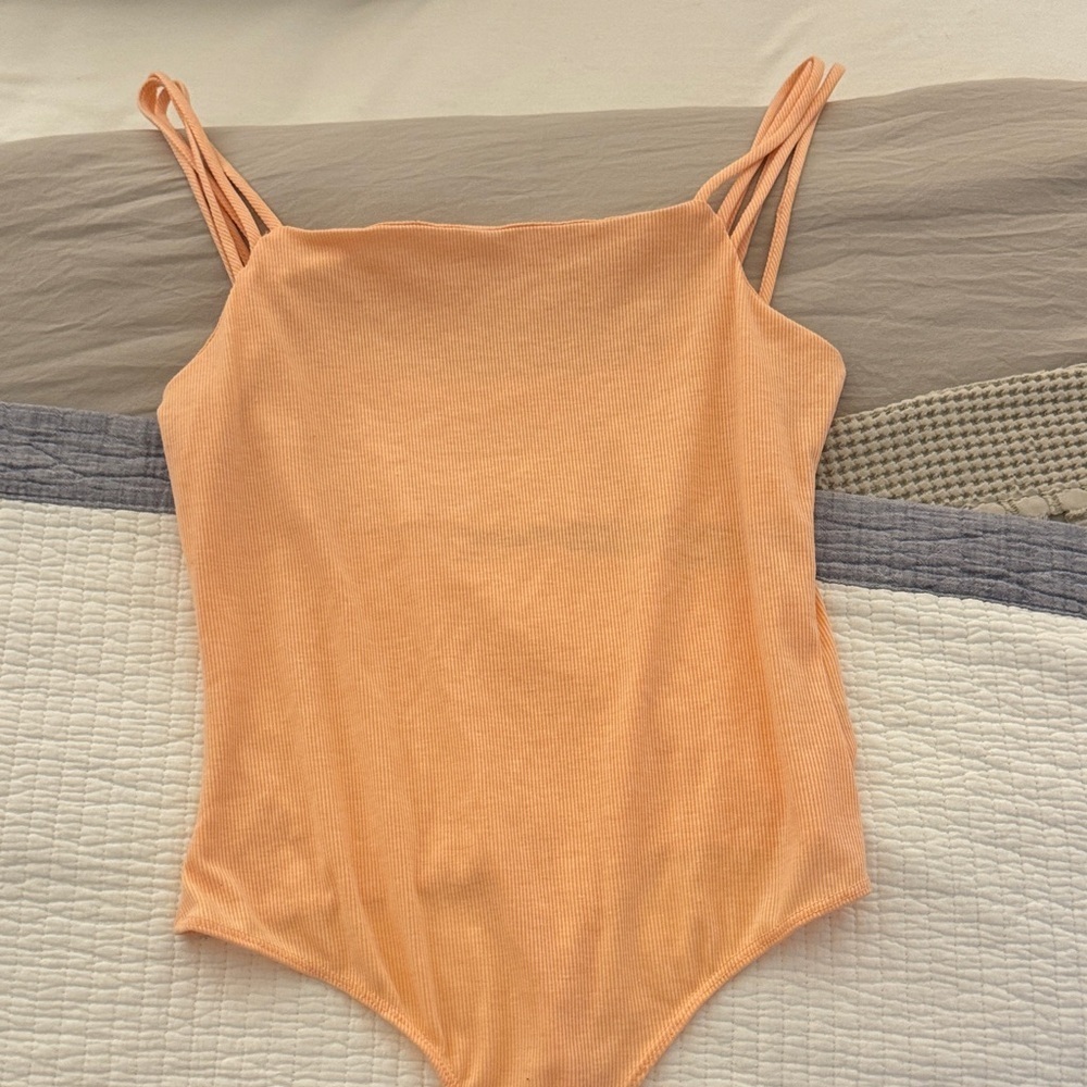 Strappy pink coral ribbed Bodysuit